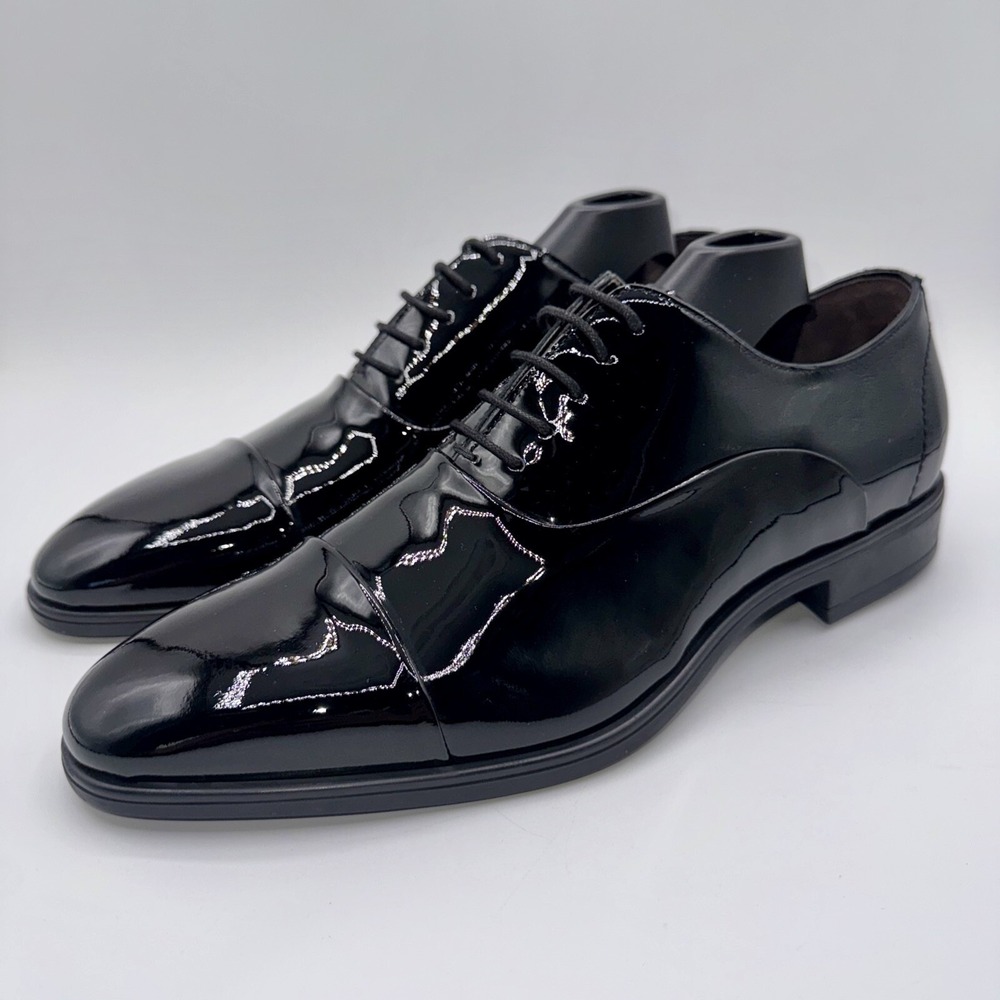 Bruno Magli Mario Oxfords Men's Size 9 Black Patent Leather Cap Toe